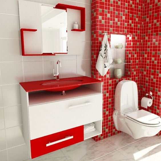 Red & White PVC Bathroom Vanity Red & White PVC Bathroom Vanity